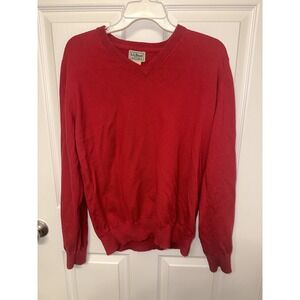 LL Bean Men's Cotton Cashmere Red V Neck Sweater Pullover Size Medium Preppy